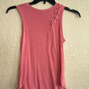 Salmon Sleeveless Top with Lace-Up Detail